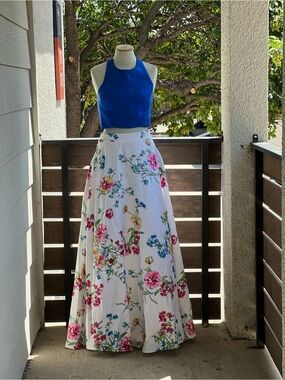City Studio White Maxi Skirt with Pink & Blue Floral Print